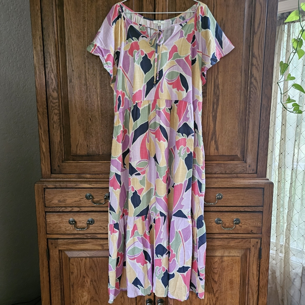 Easel Linen Blend Floral Multicolor Maxi Dress NWOT